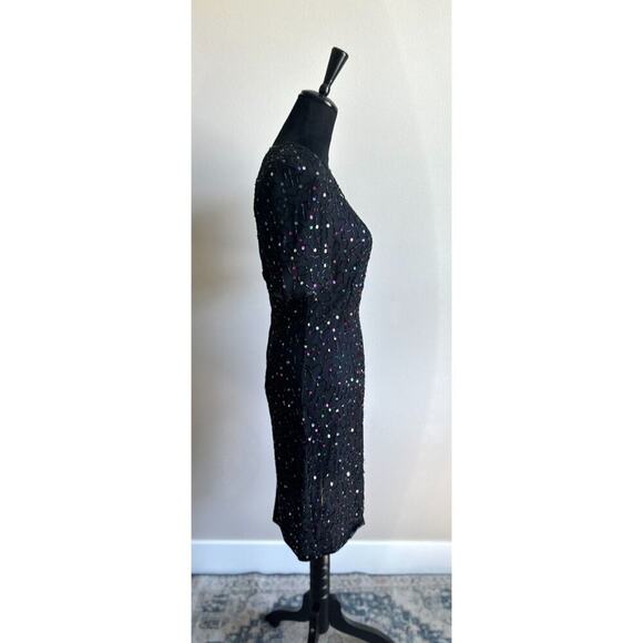 NWT Vintage Women's Cut Silk Black Rainbow Beaded Midi Cocktail Dress Size 4 - Picture 5 of 7